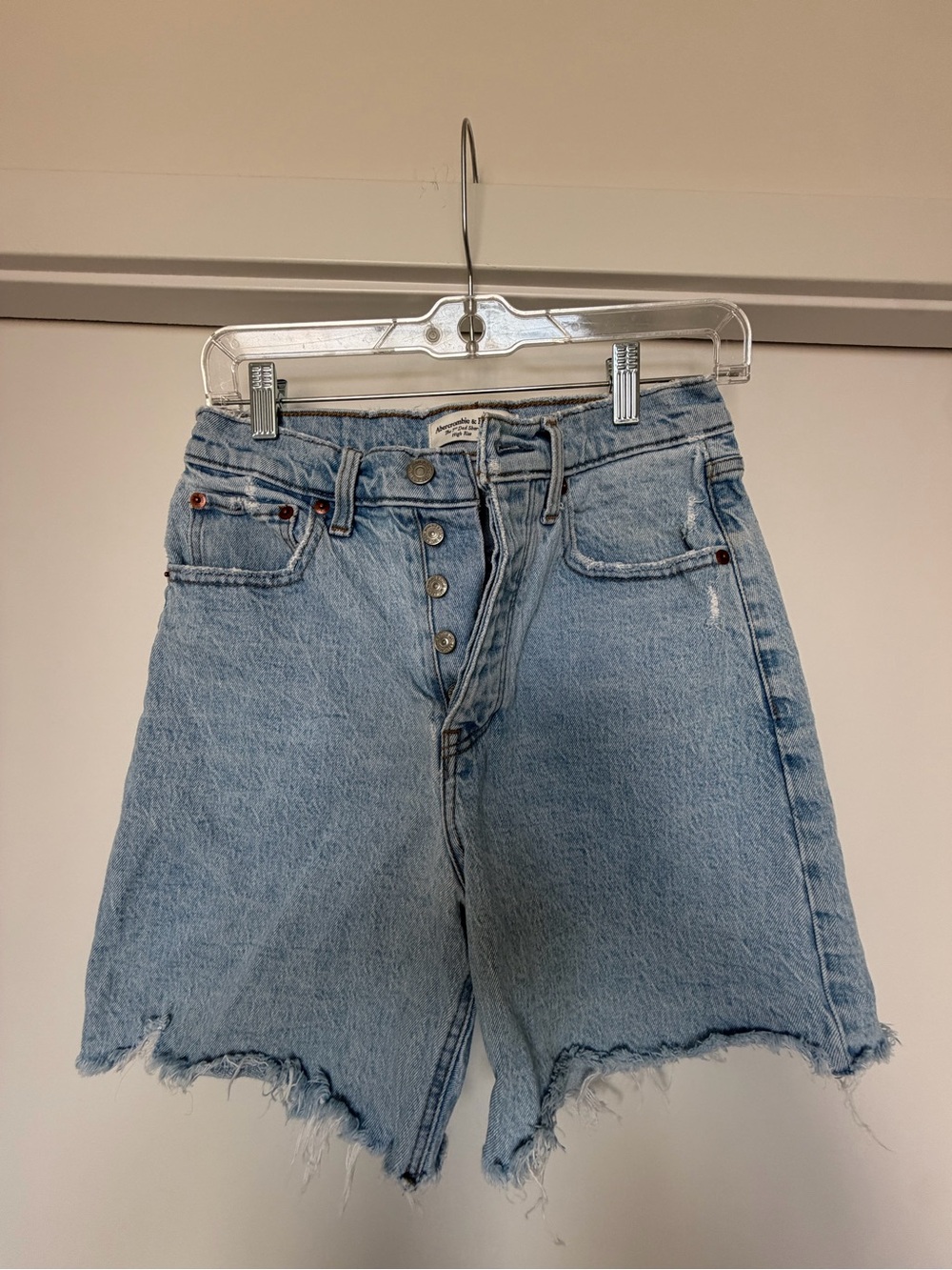 Abercrombie & Fitch Light Blue High-Rise Button-Fly Denim Cutoff Shorts